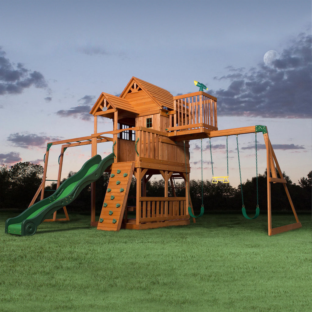 Backyard Discovery Skyfort II – drewniany plac zabaw dla dzieci 6,7 × 5,1 × 3,8 m · Backyard Discovery Skyfort II Wooden Swing & Play Set