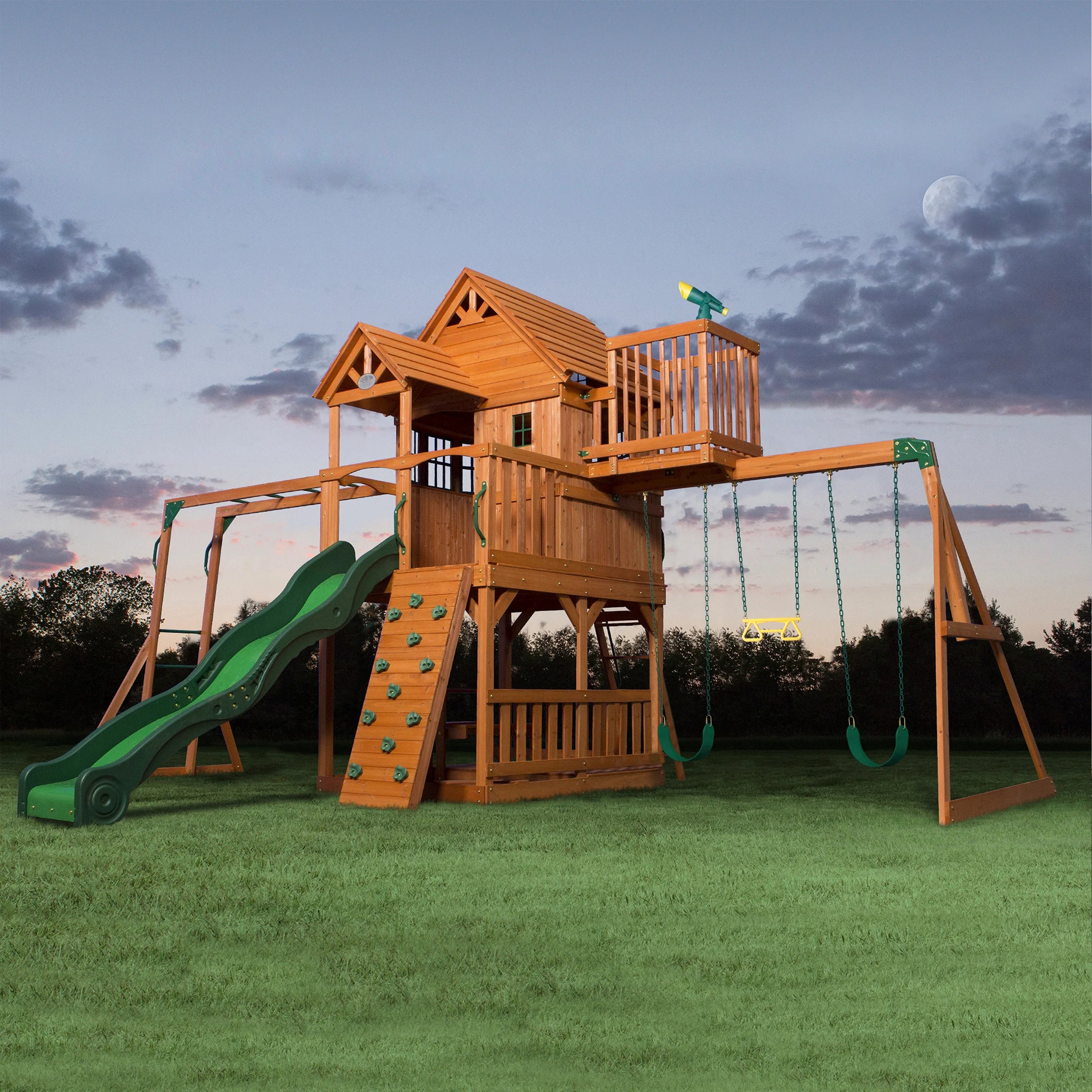 Backyard Discovery Skyfort II – drewniany plac zabaw dla dzieci 6,7 × 5,1 × 3,8 m · Backyard Discovery Skyfort II Wooden Swing & Play Set