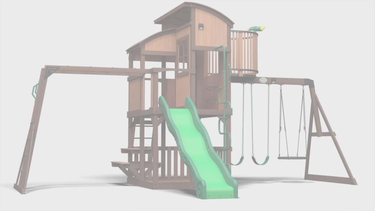 Drewniany Plac Zabaw Skyfort Elite Backyard Discovery Ze zjeżdżalnią, Huśtawkami i Domkiem